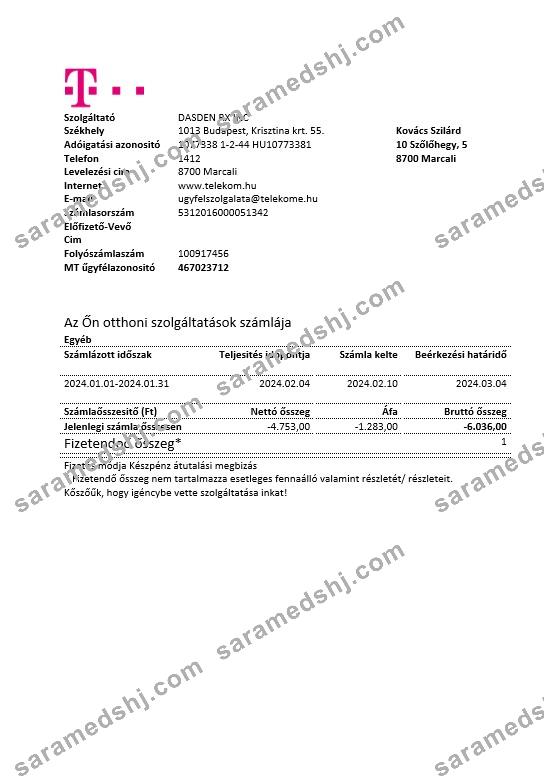 Hungary Magyartel business utility bill template in Word and PDF formats, fully editable